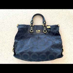 Coach classic handbag, black fabric/leather, good condition, no scratches
